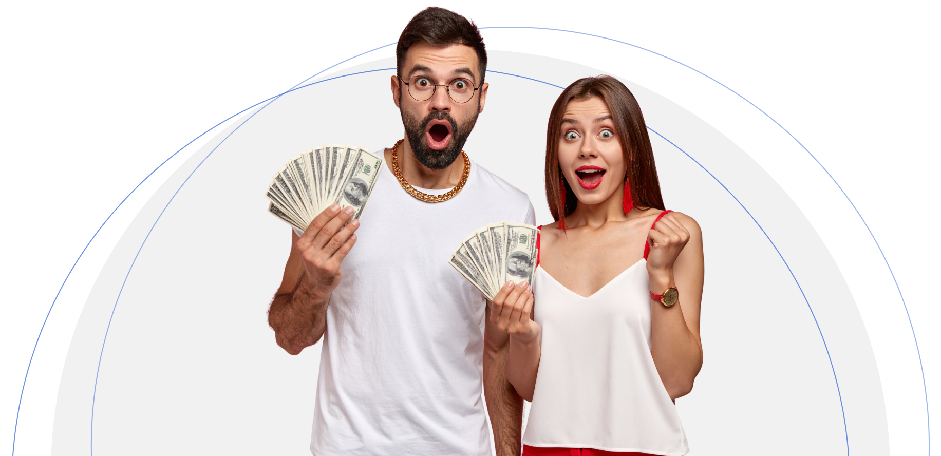 Happy couple holding cash